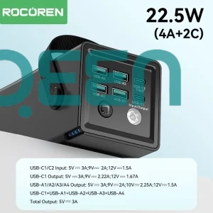 Rocoren 50,000mAh 22.5W Power Bank With Fast Charging 6 Ports USB + Type-C Powerbank With Flashlight